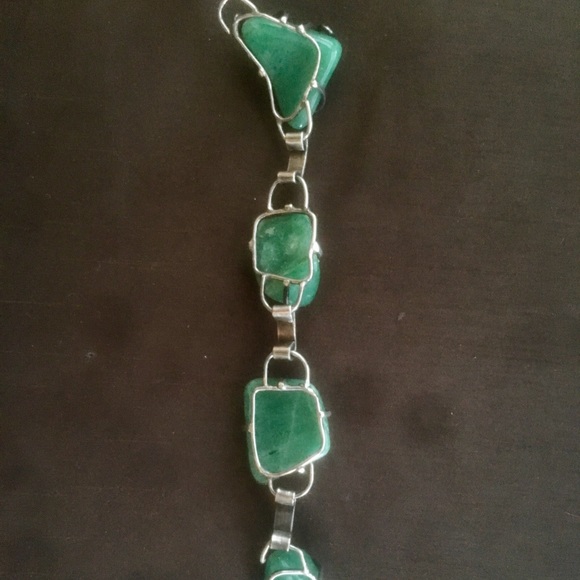 Jade Wire Wrapped Artisan Metalwork Deco Bracelet - Picture 3 of 7